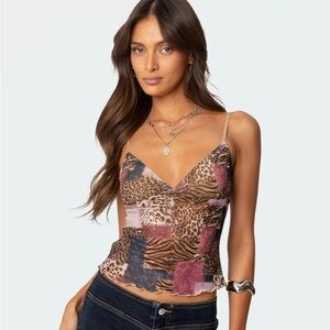 Edikted Mixed Animal Print Mesh Tank Top